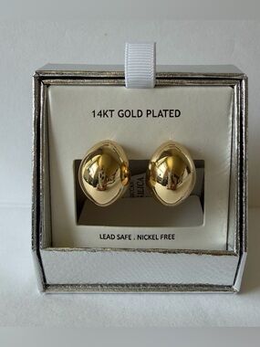 Sincerly Jules Shiny Gold Dome Stud Earrings 14KT Gold Plated NWT